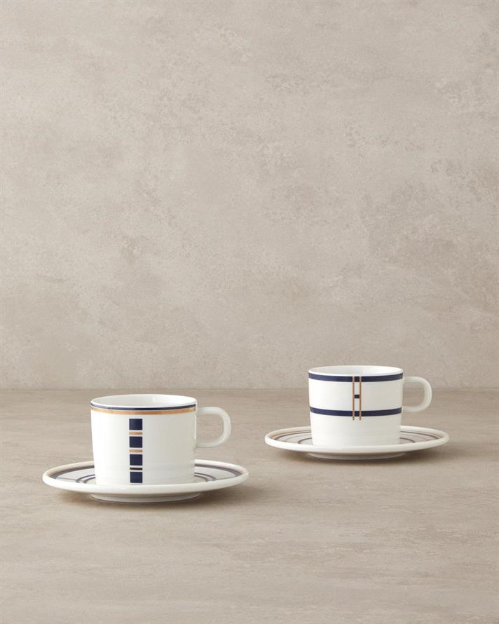 Set 2 cesti de ceai cu farfurioara, Nuance, portelan, 200 ml, albastru