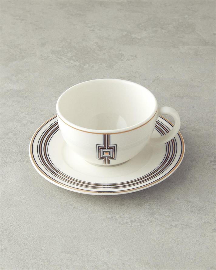 Set 2 cesti de ceai cu farfurioara, Prudence, portelan, 210 ml, negru