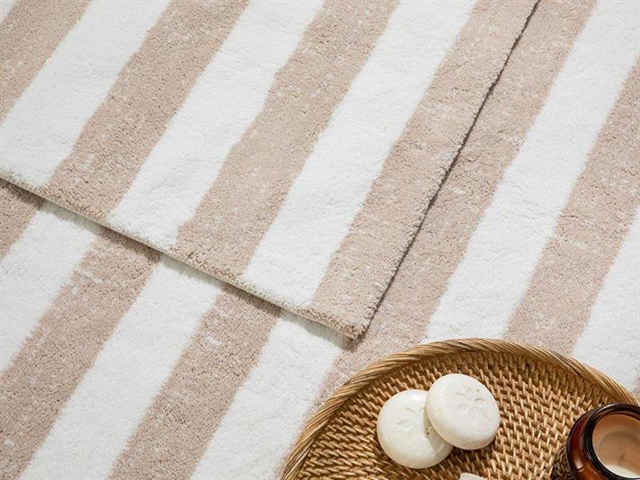Set 2 covorașe de baie, Bold Stripe, bumbac, 60x90 + 50x60 cm, ecru-bej