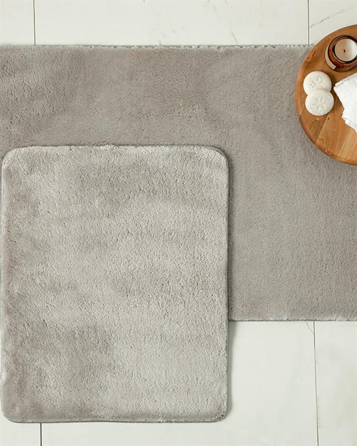 Set 2 covorașe de baie, Poffy, poliester, 60x100 + 50x60 cm, gri