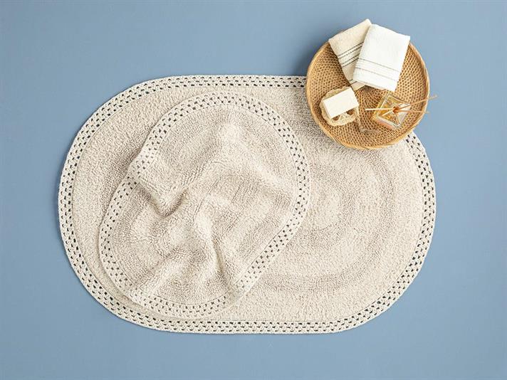 Set 2 covorașe de baie, Polin, bumbac, 60x90 + 40x60 cm, bej