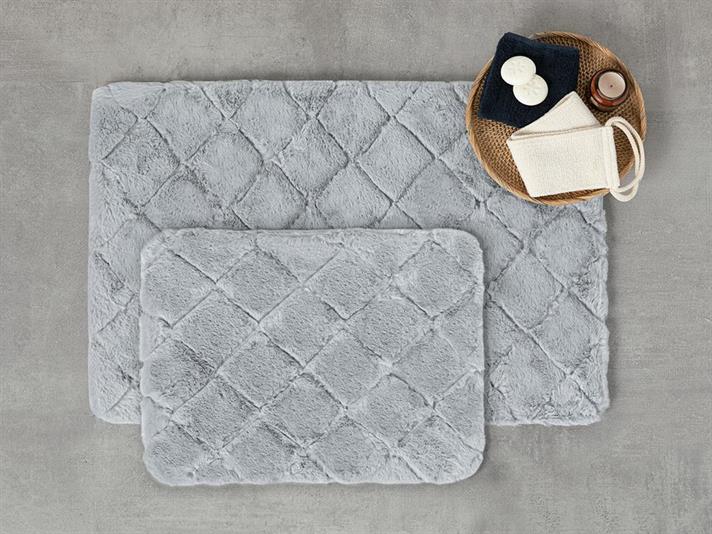 Set 2 covorașe de baie, Soft Touch, poliester, 60x90 + 45x60 cm, gri