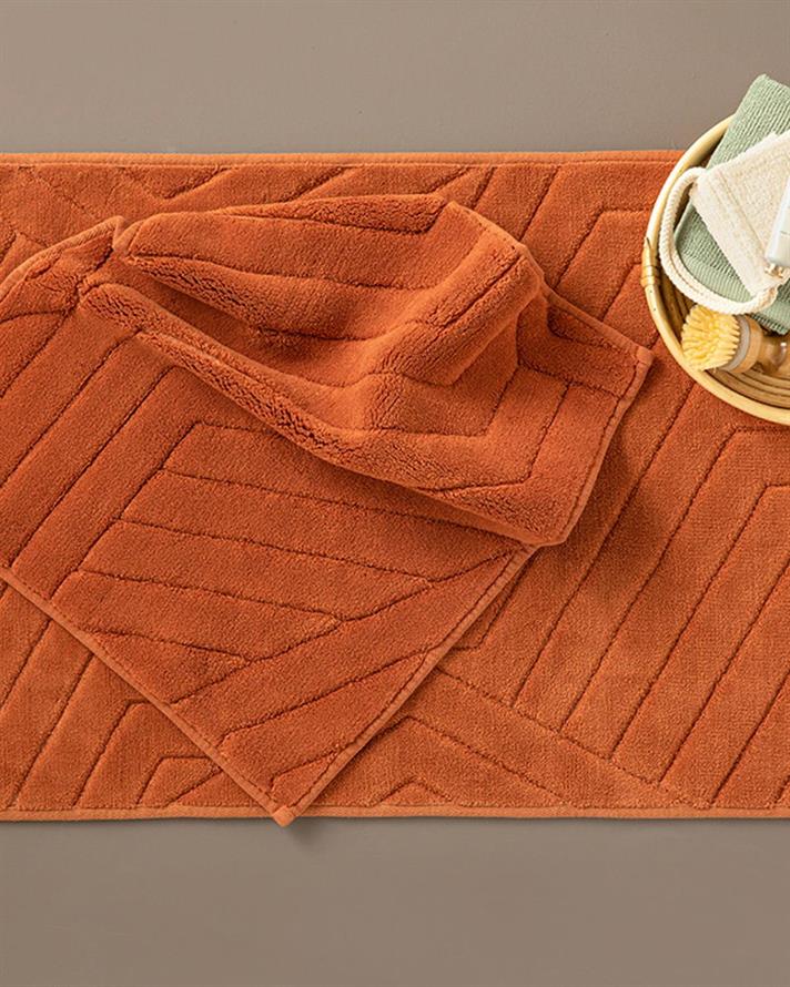 Set 2 covorașe de baie, Wavy, bumbac, 60x100 cm + 60x50 cm, cărămiziu