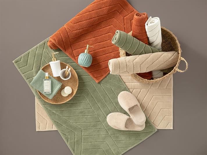 Set 2 covorașe de baie, Wavy, bumbac, 60x100 cm + 60x50 cm, bej