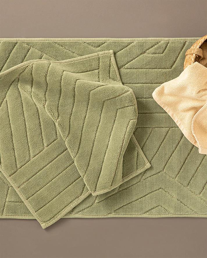 Set 2 covorașe de baie, Wavy, bumbac, 60x100 cm + 60x50 cm, verde