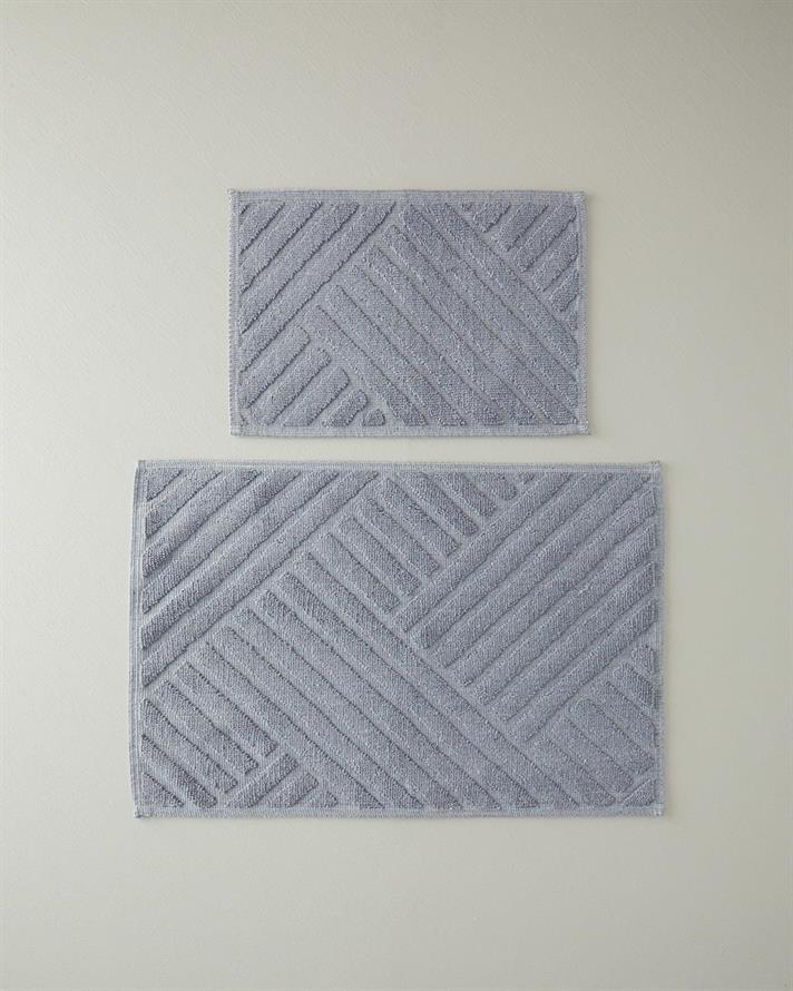 Set 2 covorase de baie, Linea, bumbac-poliester, 60x90-40x60 cm, gri