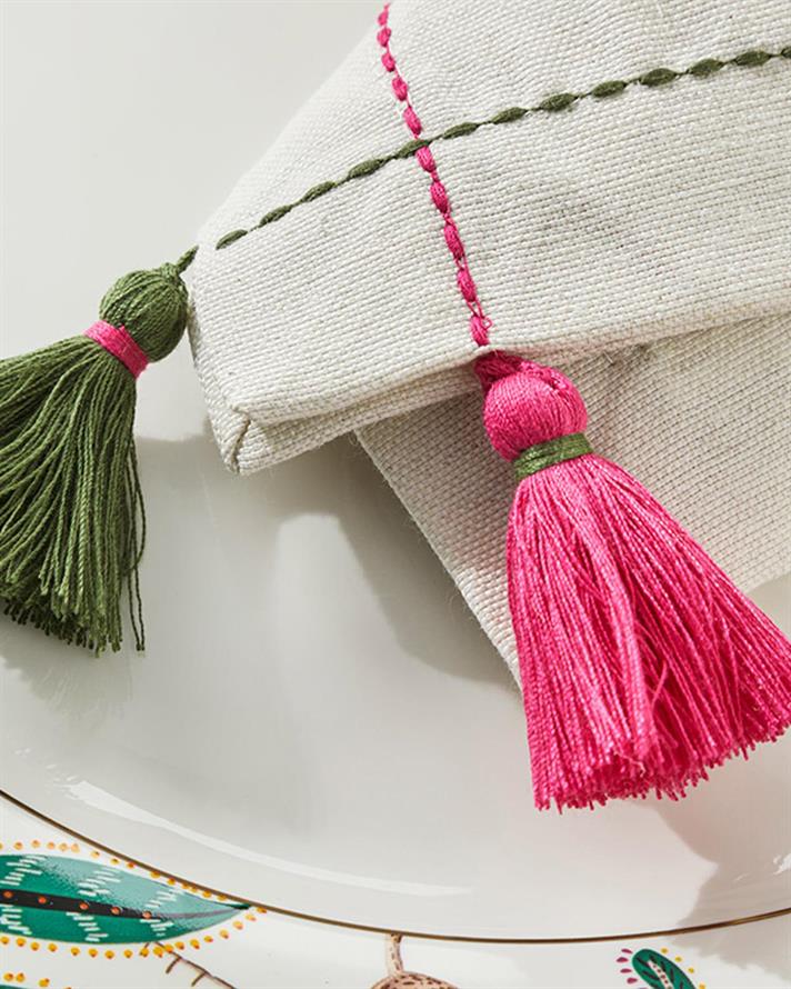 Set 2 șervete, Tassel, poliester, 40x40 cm, crem
