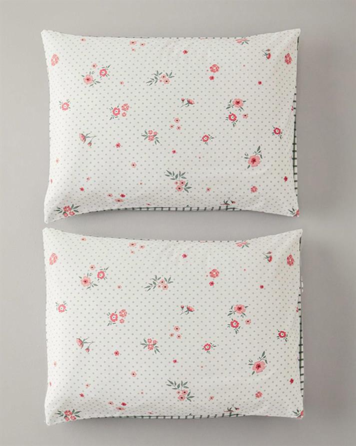 Set 2 fețe de pernă, Bloomy Dots, bumbac, 50x70 cm, roz