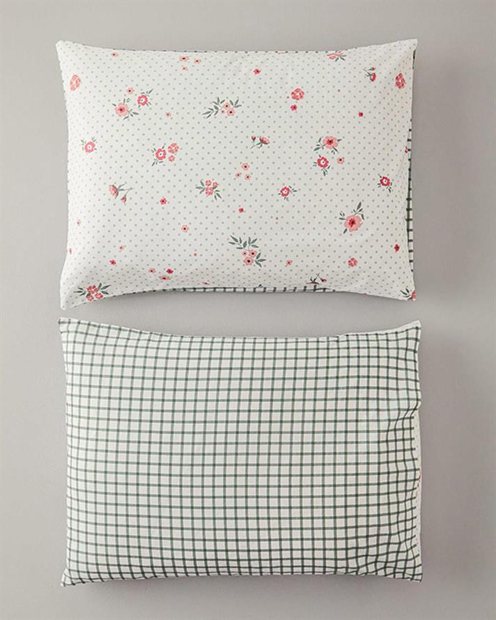 Set 2 fețe de pernă, Bloomy Dots, bumbac, 50x70 cm, roz