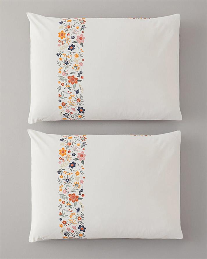 Set 2 fețe de pernă, Bloomy Lines, bumbac, 50x70 cm, galben