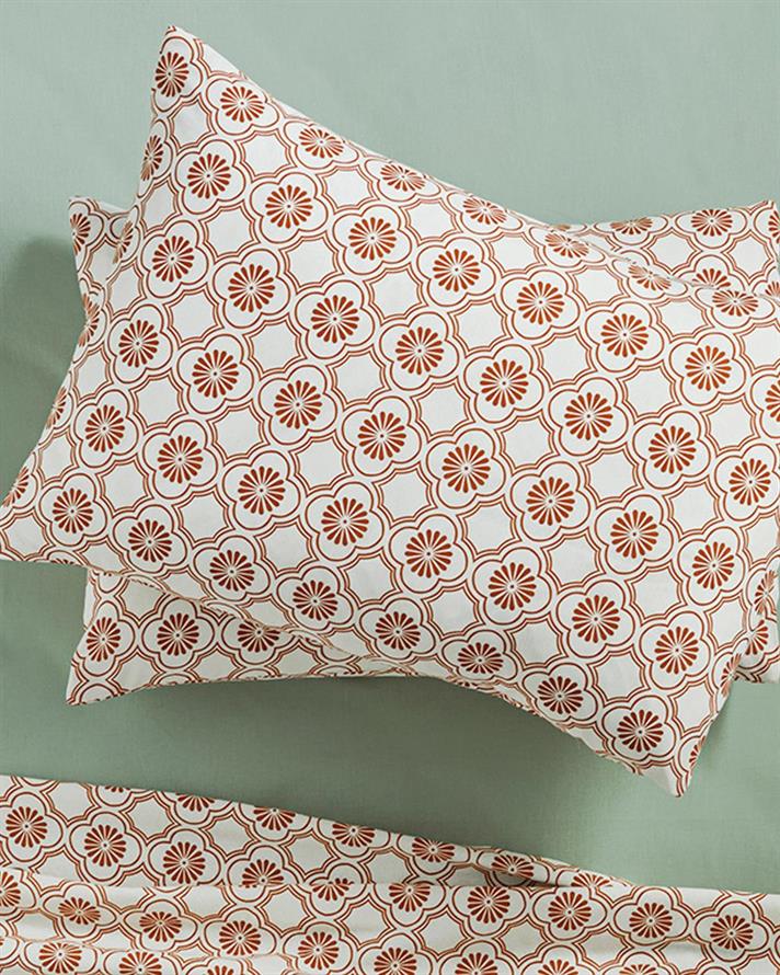 Set 2 fețe de pernă, Daisy Cell, bumbac-poliester, 50x70 cm, cărămiziu