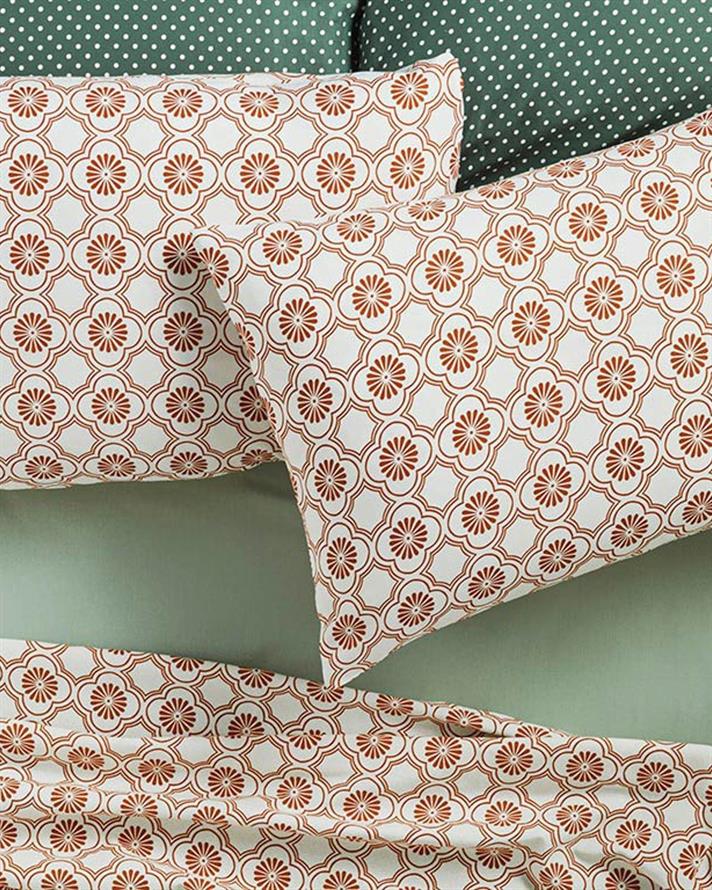 Set 2 fețe de pernă, Daisy Cell, bumbac-poliester, 50x70 cm, cărămiziu