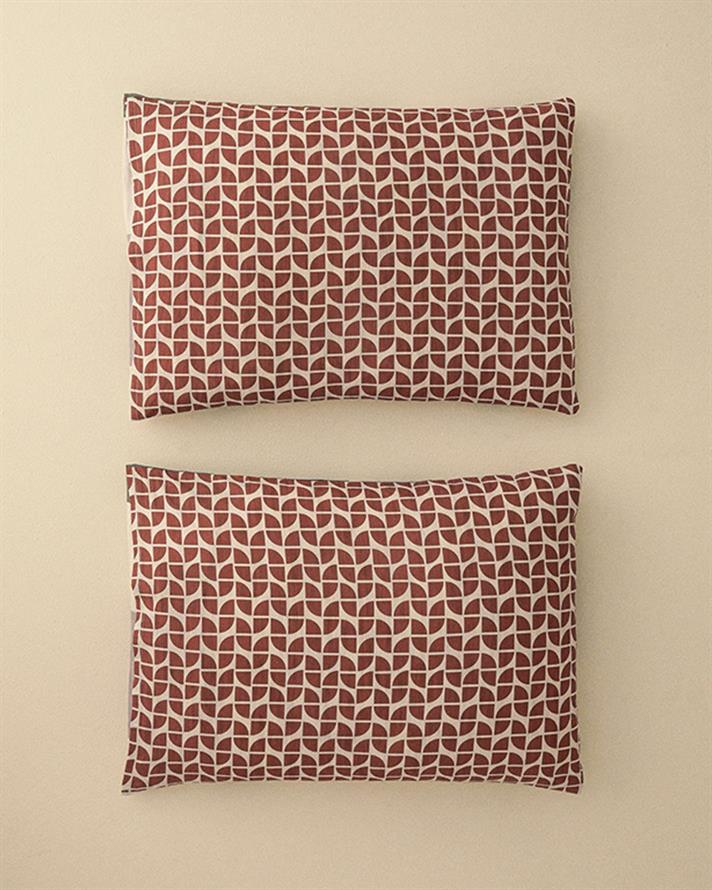 Set 2 fețe de pernă, Dynamic Square, bumbac-viscoză, 50x70 cm, bej – terracotta