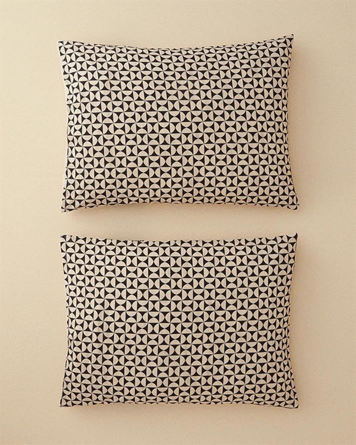 Set 2 fețe de pernă, Geodesic, bumbac-viscoză, 50x70 cm, antracit - verde