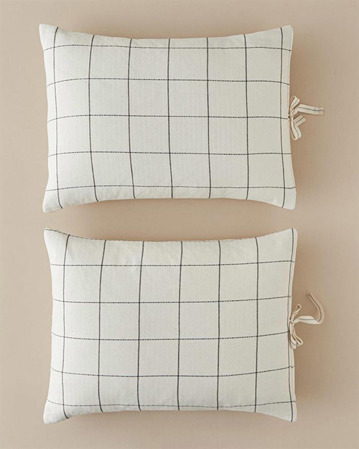 Set 2 fețe de pernă, Graph Check, bumbac-viscoză-poliester, 50x70 cm, antracit