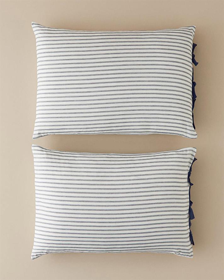 Set 2 fețe de pernă, Pure Stripe, bumbac-viscoză-poliester, 50x70 cm, bleumarin