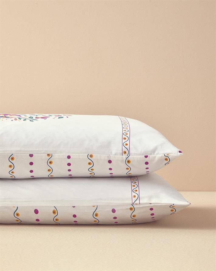Set 2 fete de perna, Folk Blossom, bumbac, 50x70 cm, fuchsia