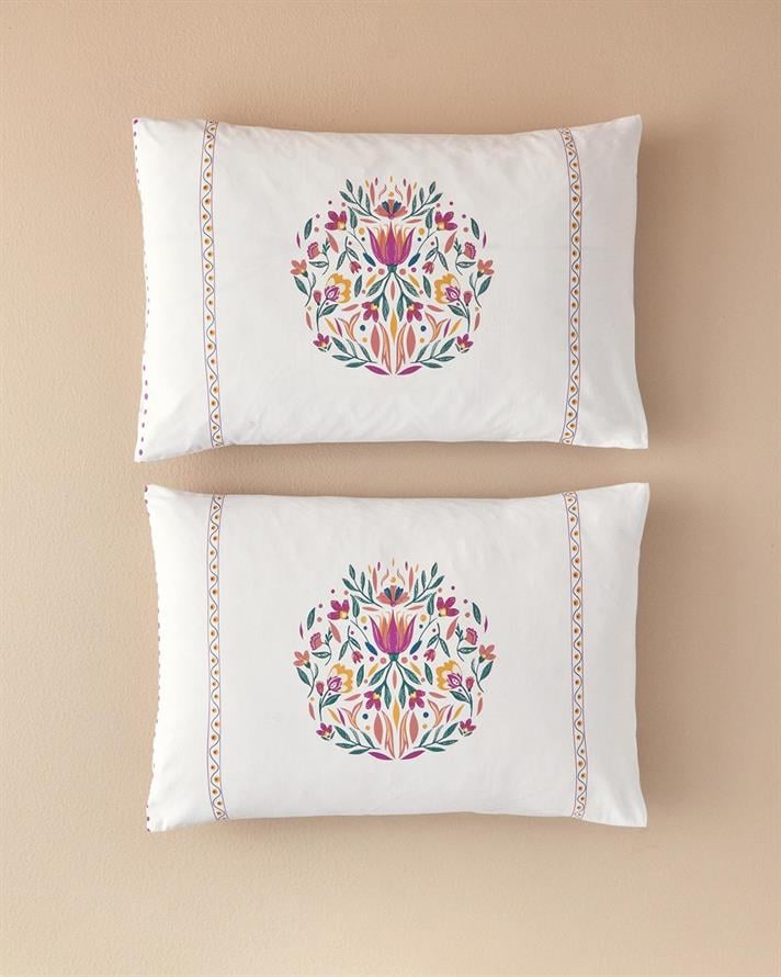 Set 2 fete de perna, Folk Blossom, bumbac, 50x70 cm, fuchsia