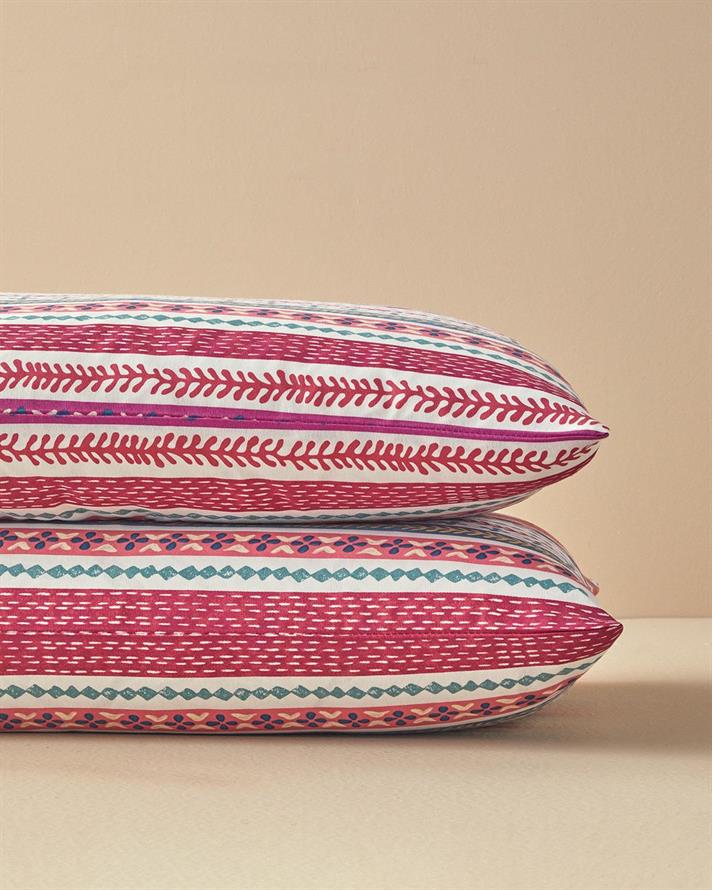 Set 2 fete de perna, Folk Lines, bumbac-poliester, 50x70 cm, roz inchis