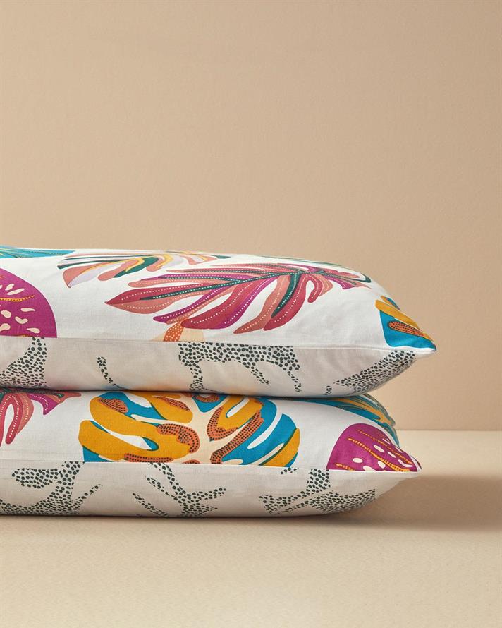 Set 2 fete de perna, Leaf Jungle, bumbac, 50x70 cm, fuchsia