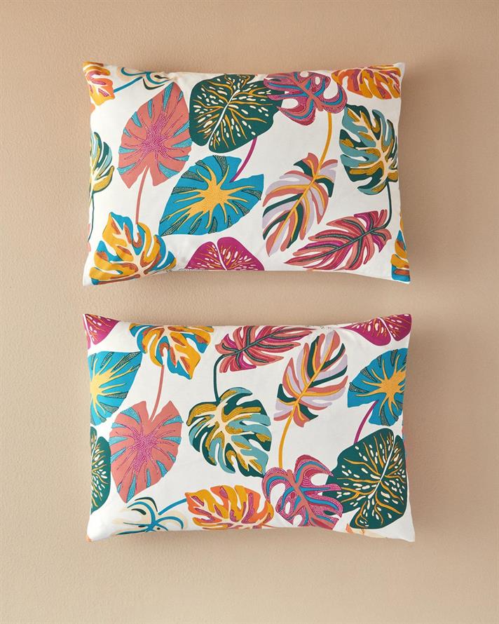 Set 2 fete de perna, Leaf Jungle, bumbac, 50x70 cm, fuchsia