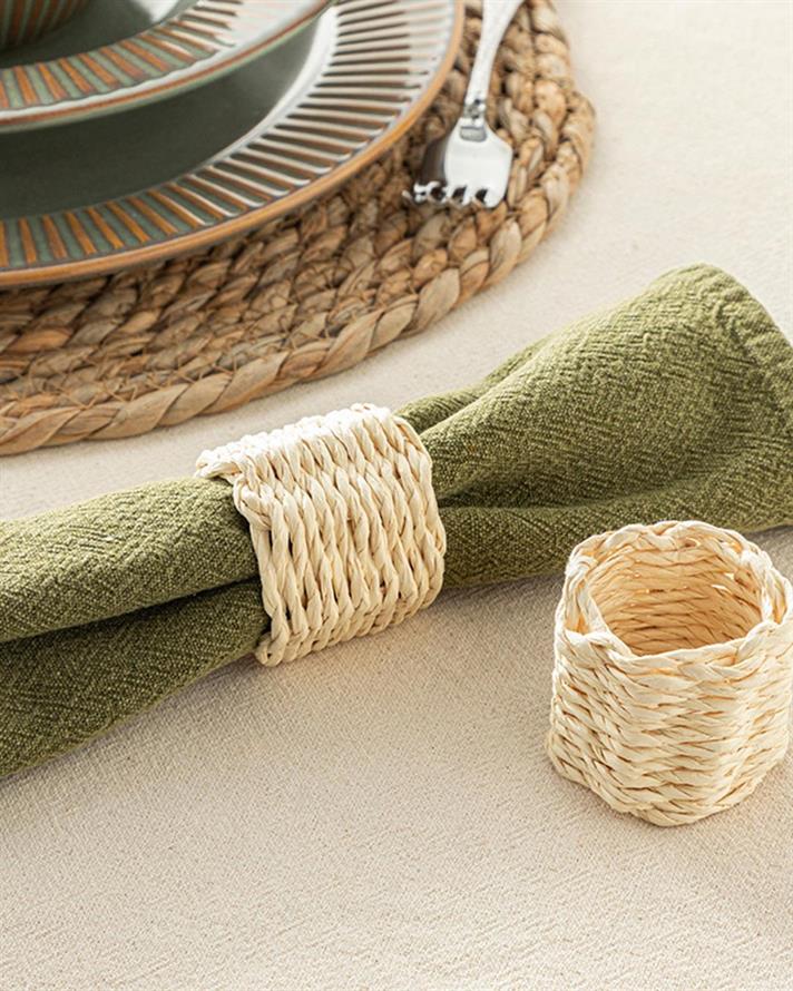 Set 2 inel șervețele, Trikote, rafie, 5 cm, crem