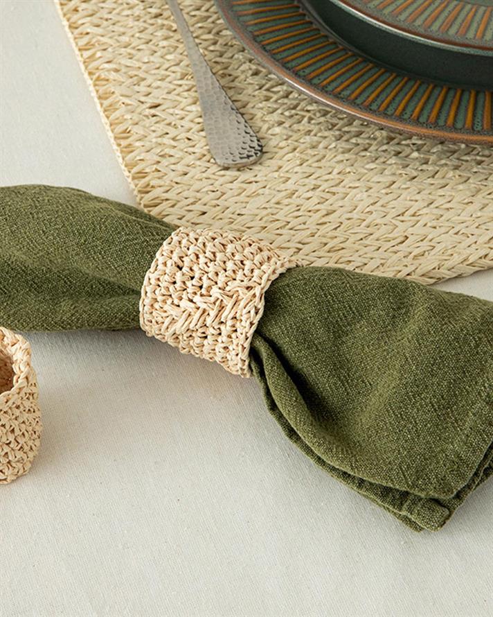 Set 2 inel șervețele, Wicker Weave, rafie, 4 cm, crem