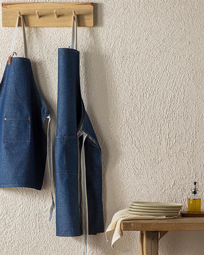 Mom&Kid Cotton 2 Set Kitchen Apron 56x76 cm+43x53 cm Blue