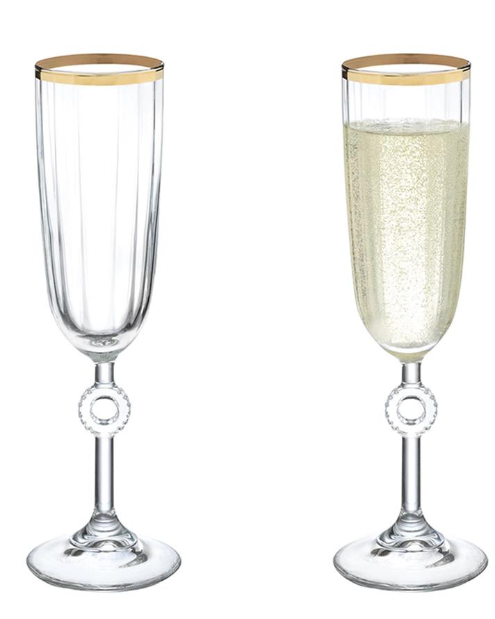 Set 2 Pahare de șampanie, Puget, sticlă, 150 ml, auriu