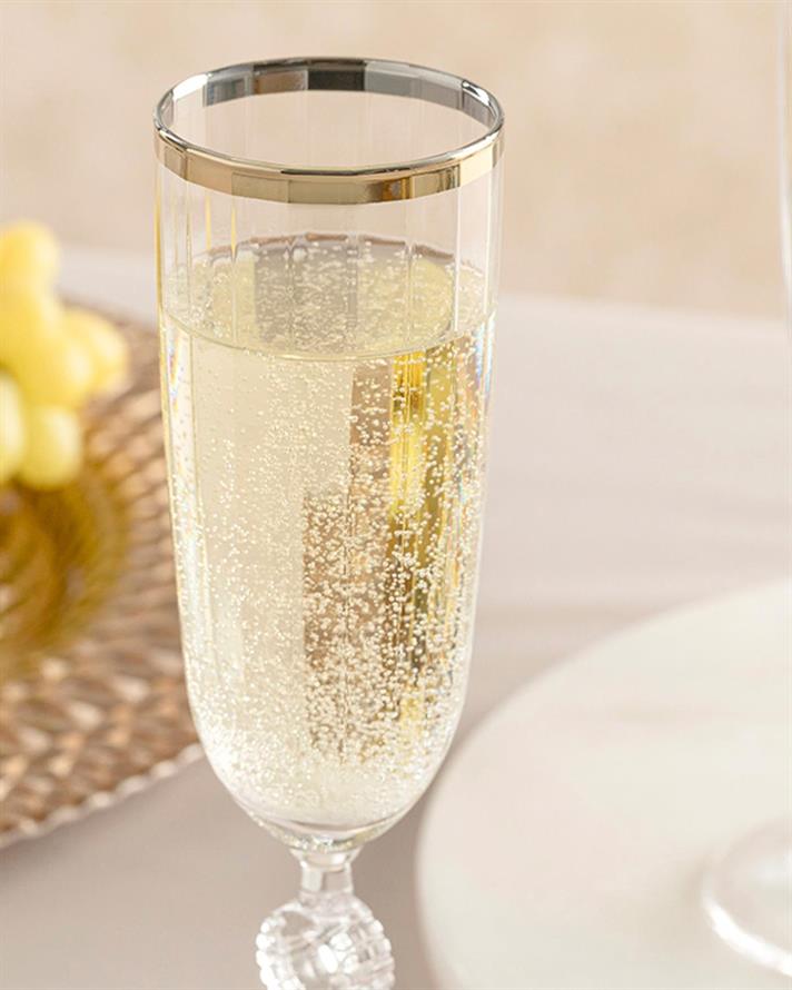 Set 2 Pahare de șampanie, Puget, sticlă, 150 ml, auriu