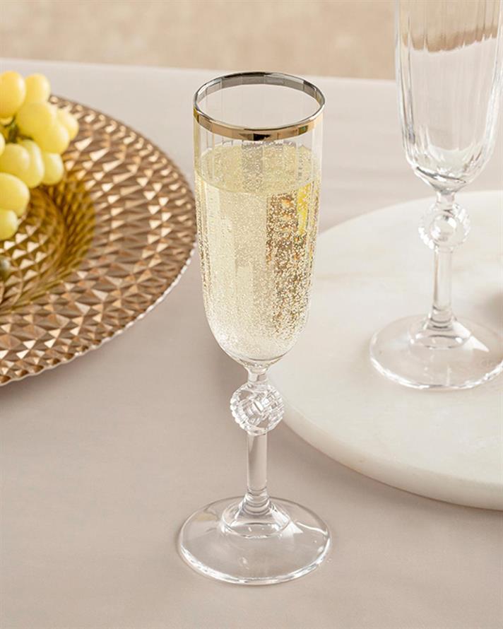 Set 2 Pahare de șampanie, Puget, sticlă, 150 ml, auriu