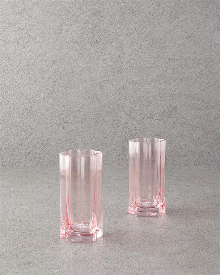 Set 2 pahare pentru apa/ sucuri, Flor Pura, sticla, 430 ml, roz pudra