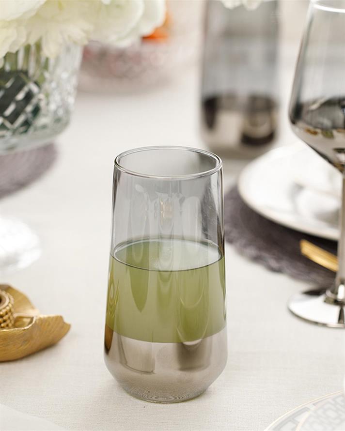 Set 2 Pahare pentru băuturi răcoritoare, Lydia, sticlă, 470 ml, argintiu