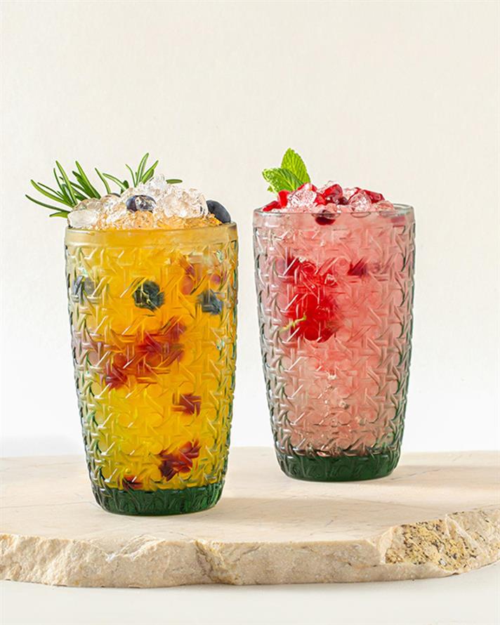 Set 2 Pahare pentru băuturi răcoritoare, Agnes, sticlă, 290 ml, verde