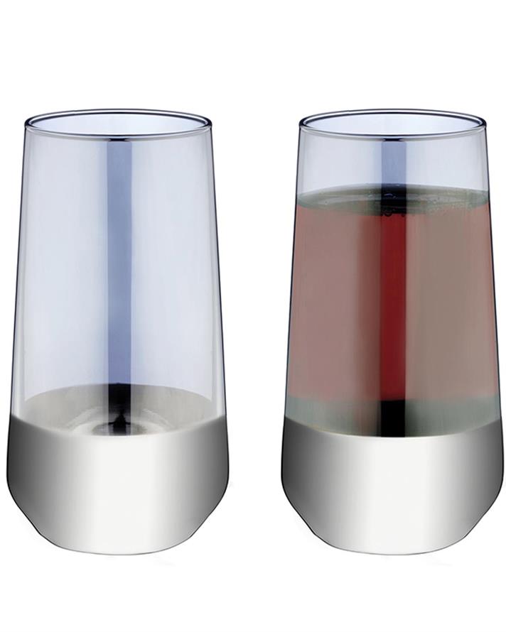Set 2 Pahare pentru băuturi răcoritoare, Lydia, sticlă, 470 ml, argintiu