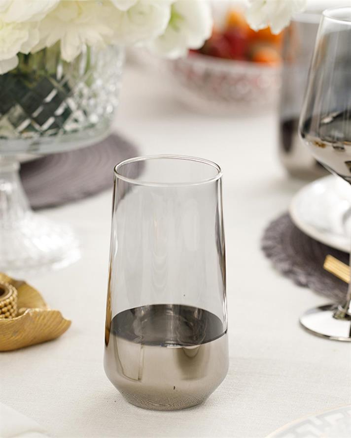 Set 2 Pahare pentru băuturi răcoritoare, Lydia, sticlă, 470 ml, argintiu