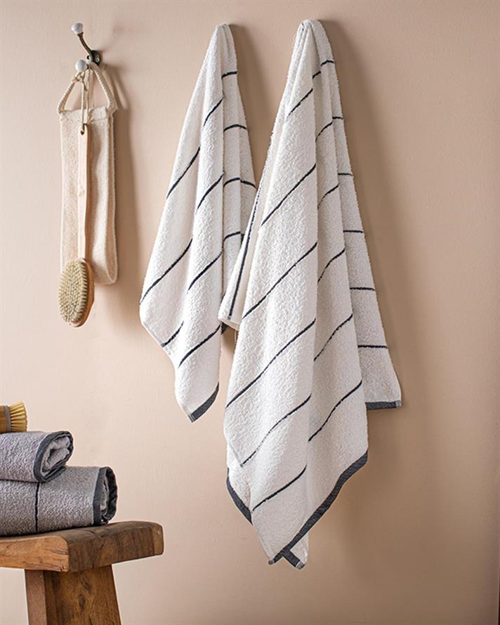 Set 2 prosoape de baie, Cosy, bumbac-poliester, 50x85+70x140cm, gri-alb