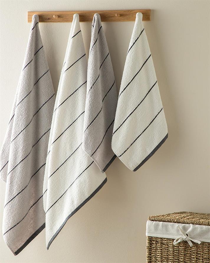 Set 2 prosoape de baie, Cosy, bumbac-poliester, 50x85+70x140cm, gri-alb