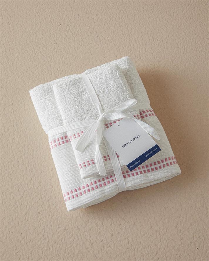 Set 2 prosoape, Lega, bumbac, 50x80+30x45 cm, ecru - roz