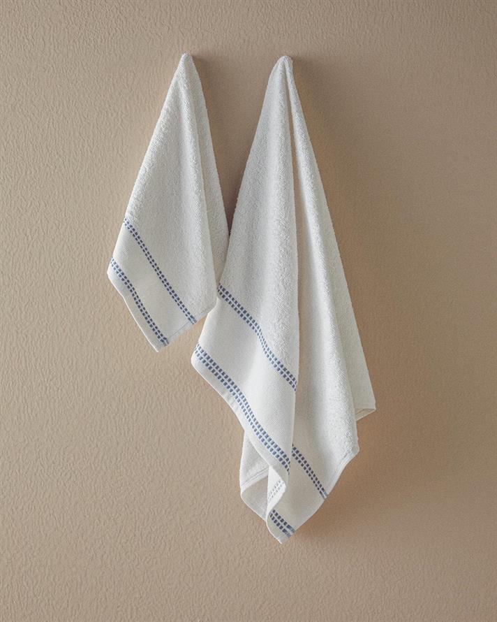 Set 2 prosoape, Lega, bumbac, 50x80+30x45 cm, ecru-albastru