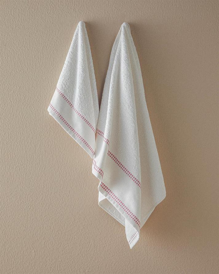 Set 2 prosoape, Lega, bumbac, 50x80+30x45 cm, ecru - roz