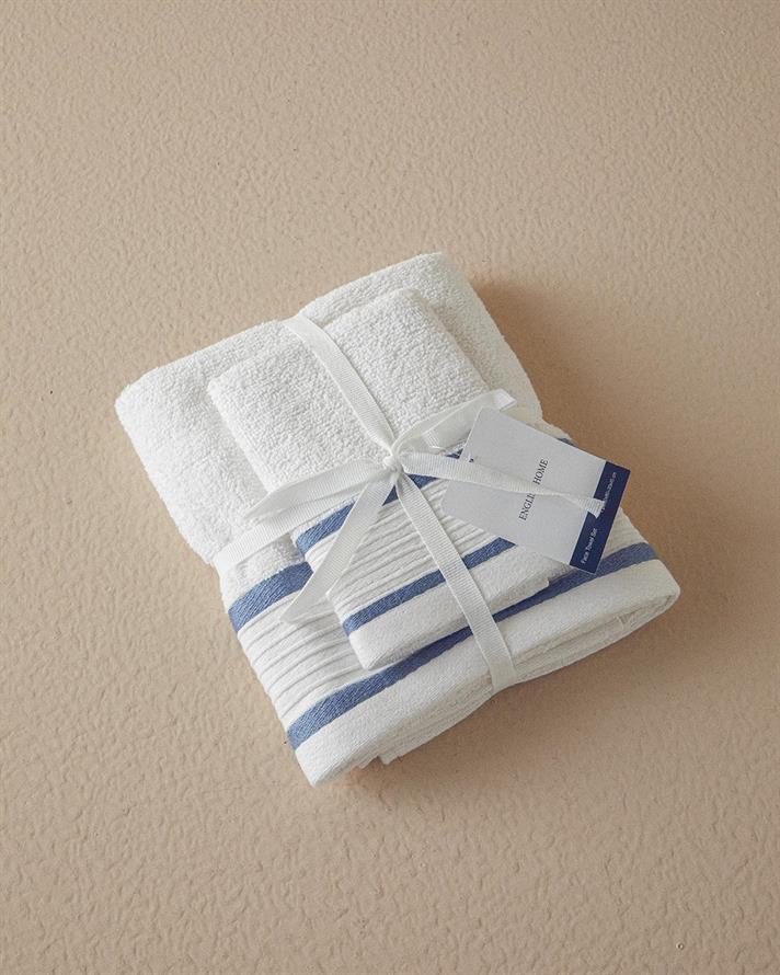 Set 2 prosoape, Moka, bumbac, 50x80+30x45 cm, ecru-albastru
