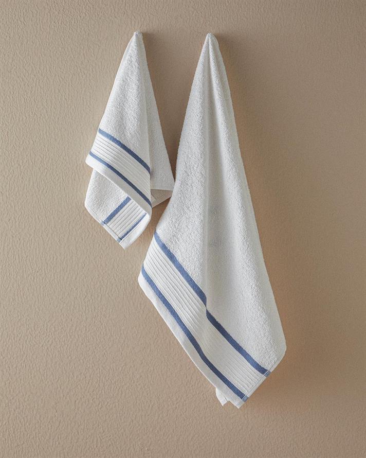 Set 2 prosoape, Moka, bumbac, 50x80+30x45 cm, ecru-albastru