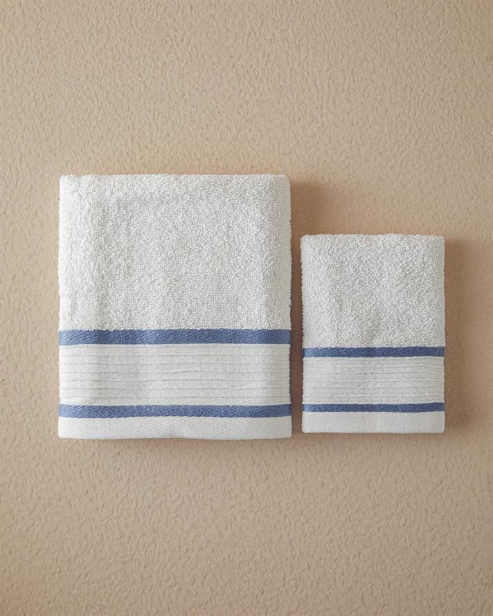 Set 2 prosoape, Moka, bumbac, 50x80+30x45 cm, ecru-albastru