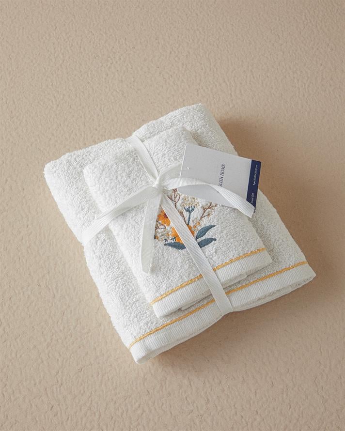 Set 2 prosoape, Sunflowers, bumbac, 50x80+30x45 cm, ecru