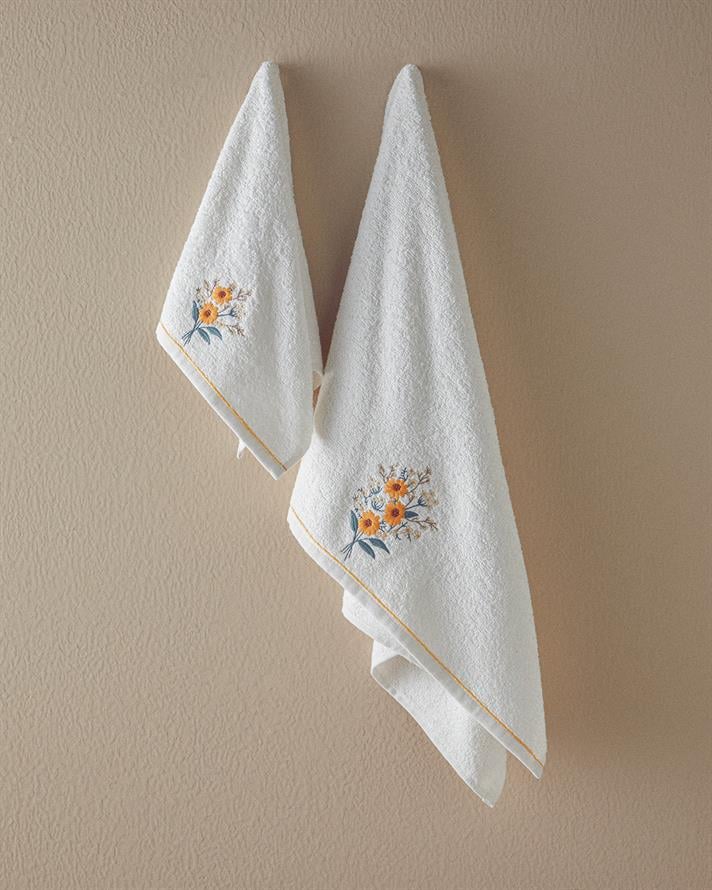 Set 2 prosoape, Sunflowers, bumbac, 50x80+30x45 cm, ecru