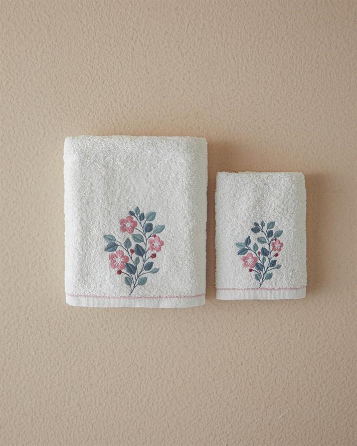Set 2 prosoape, Violet, bumbac, 50x80+30x45 cm, ecru