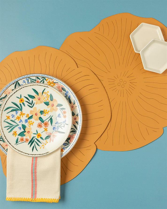 Blossom Faux Leather 2 Set Place Mat 40 cm Mustard