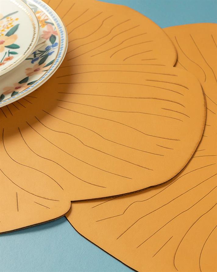 Blossom Faux Leather 2 Set Place Mat 40 cm Mustard