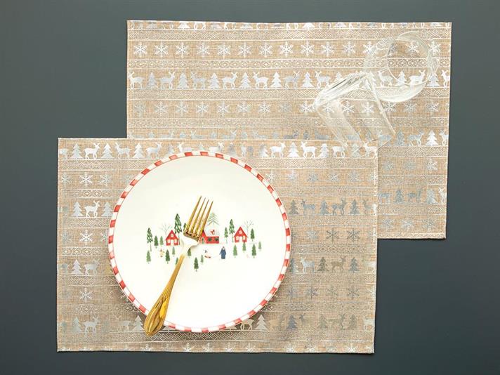 Christmas Pals Polyestere 2 Set Place Mat 30x45 cm Silver.